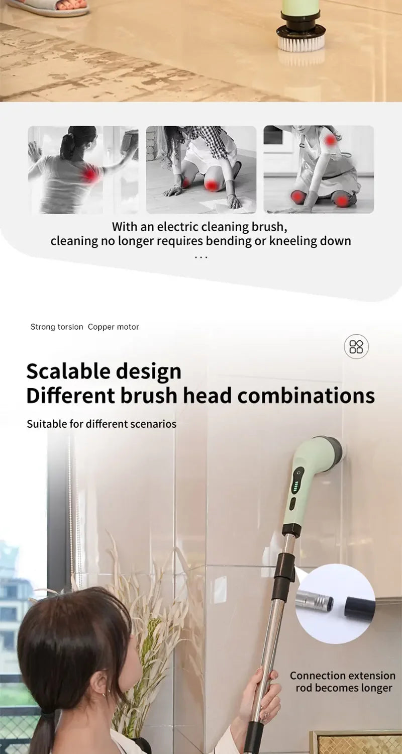 9-in-1 Electric Spin Scrubber Multifunctional Cleaning Brush Home Kitchen Bathroom Portable Cleaning Gadget
