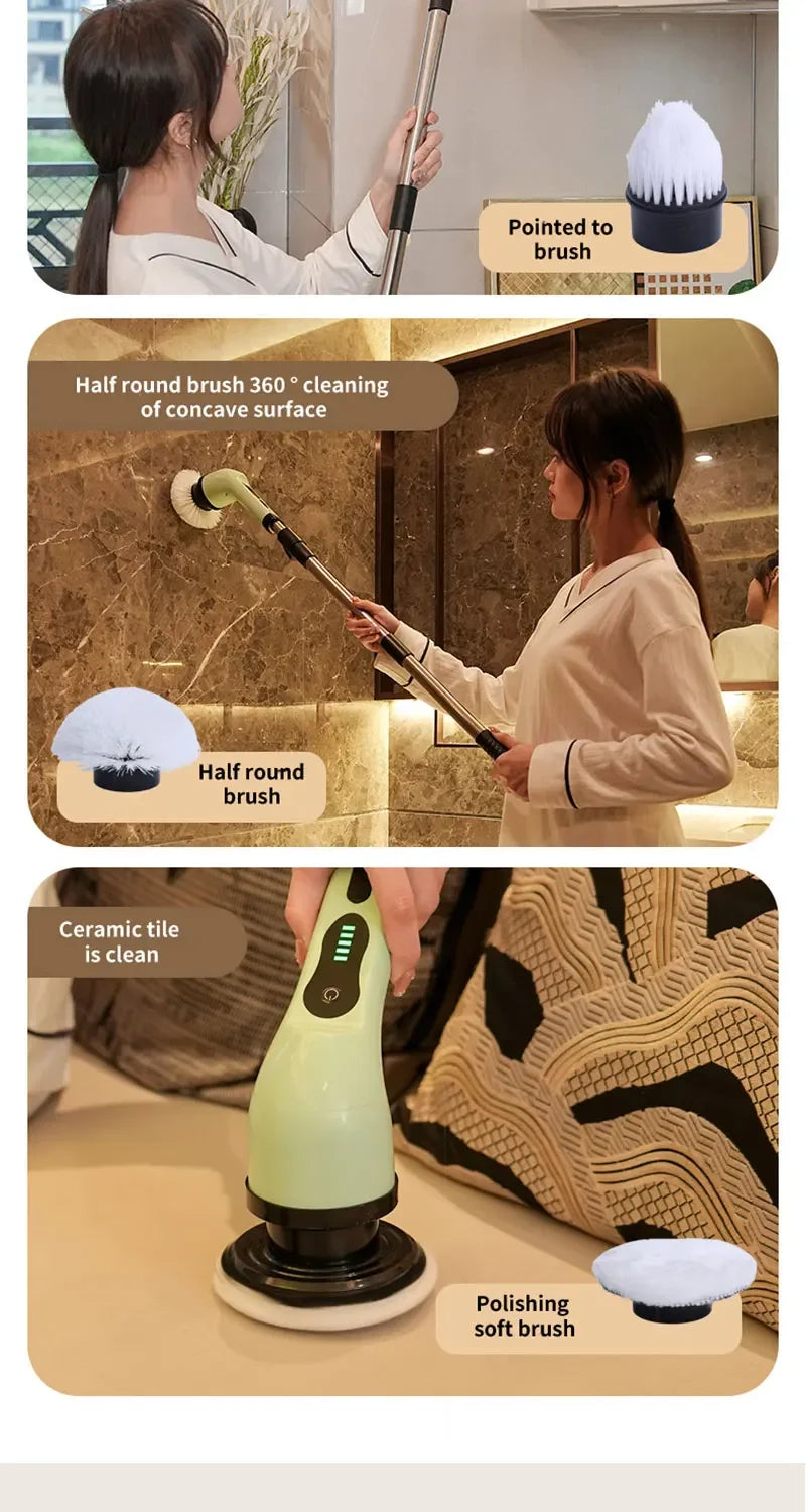 9-in-1 Electric Spin Scrubber Multifunctional Cleaning Brush Home Kitchen Bathroom Portable Cleaning Gadget