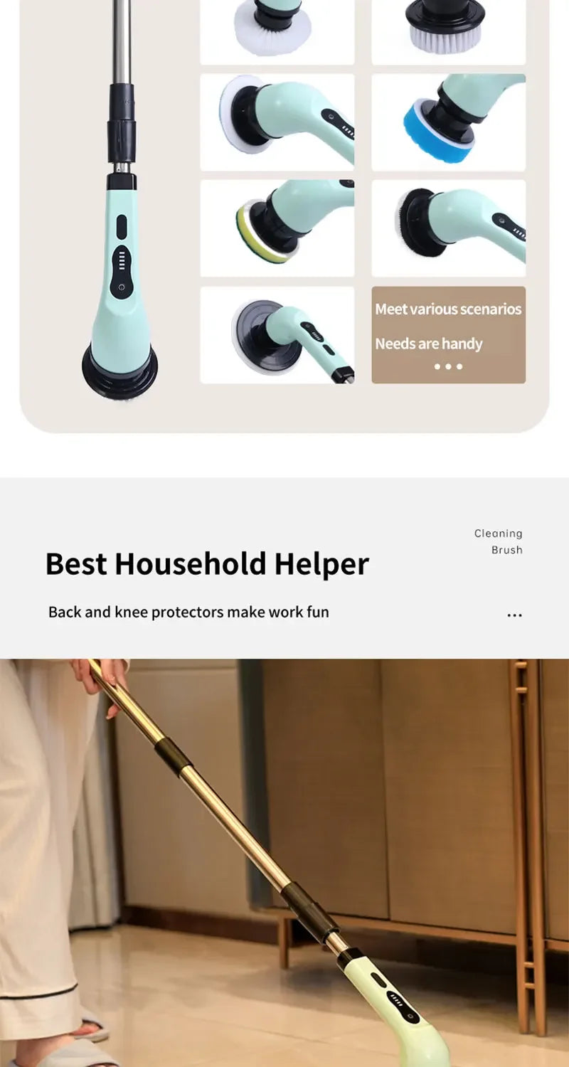 9-in-1 Electric Spin Scrubber Multifunctional Cleaning Brush Home Kitchen Bathroom Portable Cleaning Gadget