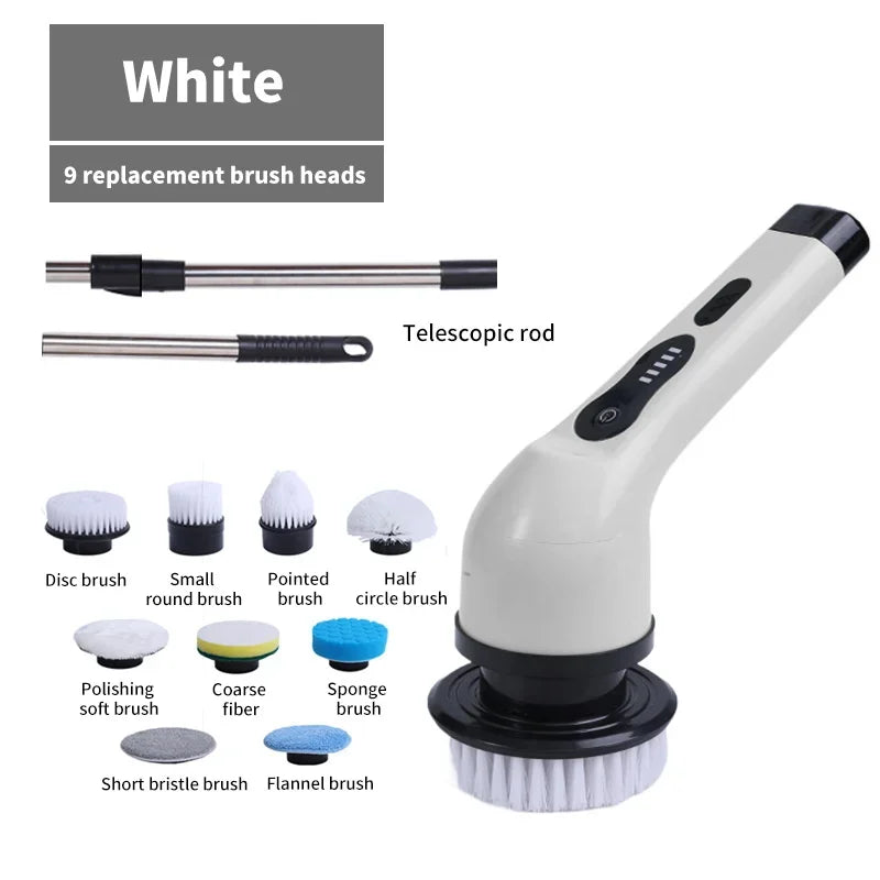 9-in-1 Electric Spin Scrubber Multifunctional Cleaning Brush Home Kitchen Bathroom Portable Cleaning Gadget