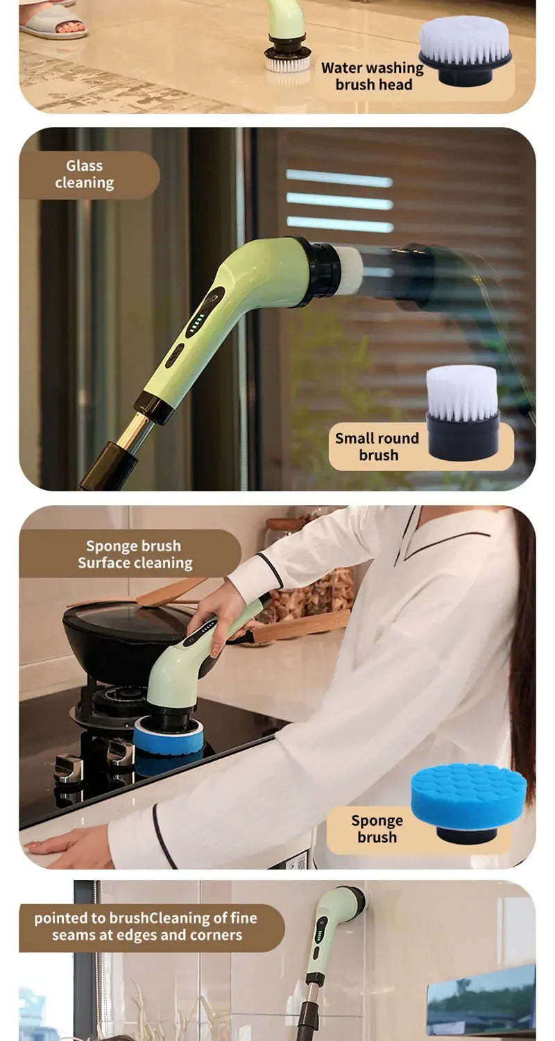 9-in-1 Electric Spin Scrubber Multifunctional Cleaning Brush Home Kitchen Bathroom Portable Cleaning Gadget